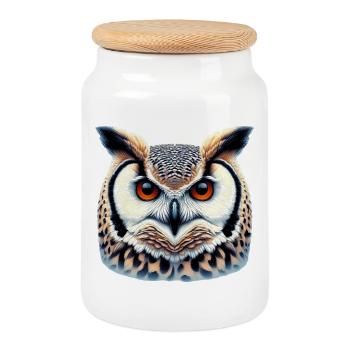 Owl - Cookie Jar with Wooden Lid - white - Front