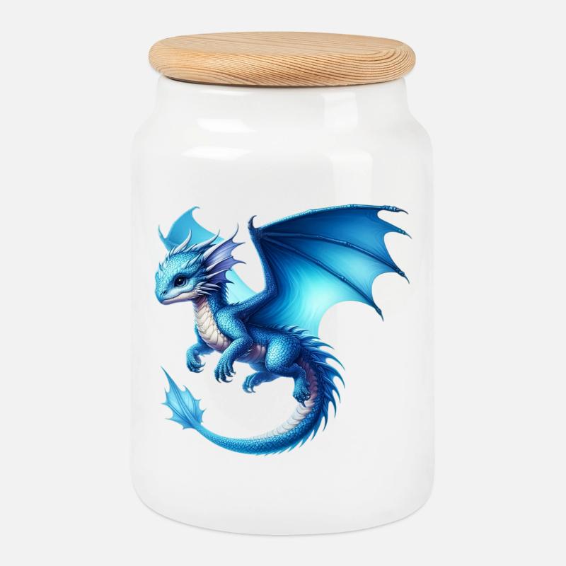 Drache - Keksdose mit Holzdeckel - Weiß