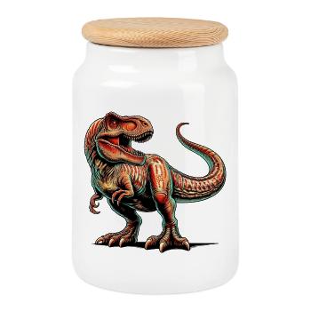 Dinosaur - Cookie Jar with Wooden Lid - white - Front
