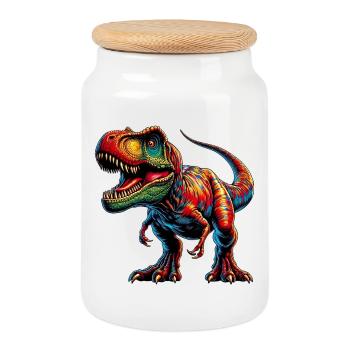 Dinosaur - Cookie Jar with Wooden Lid - white - Front