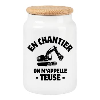 site manager, excavator, construction machine - Cookie Jar with Wooden Lid - white - Front