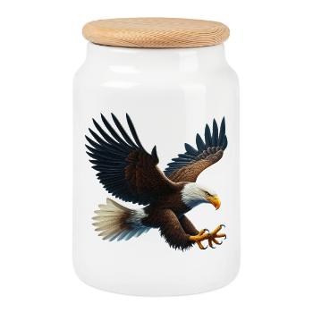 Eagle - Cookie Jar with Wooden Lid - white - Front
