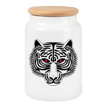 Black Tiger - Cookie Jar with Wooden Lid - white - Front