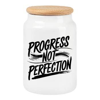 Progress Not Perfection Tee - Cookie Jar with Wooden Lid - white - Front