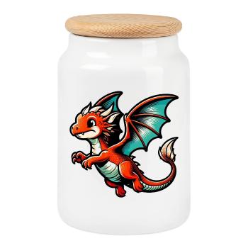 Drache - Keksdose mit Holzdeckel - Weiß - Vorne