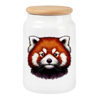 Red panda - Cookie Jar with Wooden Lid - white - Front