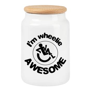 Je suis génial dans mon fauteuil roulant # - Boîte à biscuits avec couvercle en bois - blanc - Devant