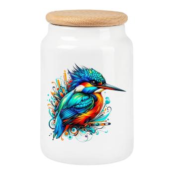 Martin-pêcheur - Boîte à biscuits avec couvercle en bois - blanc - Devant
