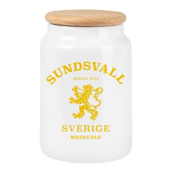 SUNDSVALL, Sverige, Suède - Boîte à biscuits avec couvercle en bois - blanc - Devant