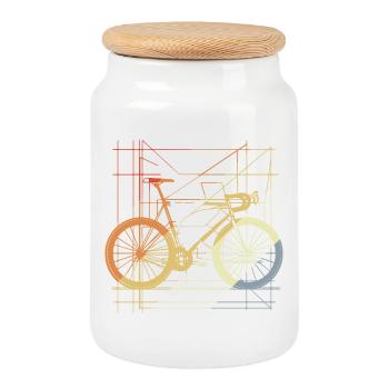 Fahrrad Zeichnung Retro - Keksdose mit Holzdeckel - Weiß - Vorne