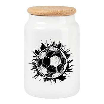 Fußball Skizze - Keksdose mit Holzdeckel - Weiß - Vorne