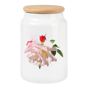 Accents blancs roses en fleur de rose - Boîte à biscuits avec couvercle en bois - blanc - Devant