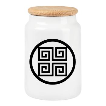Greek symbol - Cookie Jar with Wooden Lid - white - Front