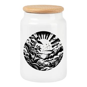 Vue sur la nature entre les montagnes et le soleil - Boîte à biscuits avec couvercle en bois - blanc - Devant