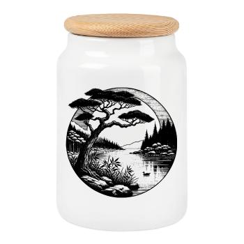 Tree – Nature in Harmony - Cookie Jar with Wooden Lid - white - Front