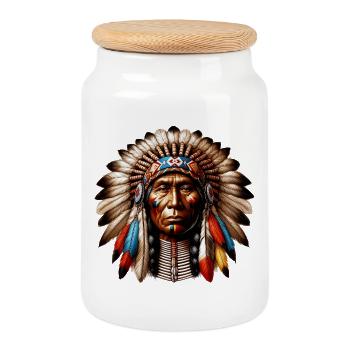 Amerikanisch, Indianer, Amerikaner - Keksdose mit Holzdeckel - Weiß - Vorne
