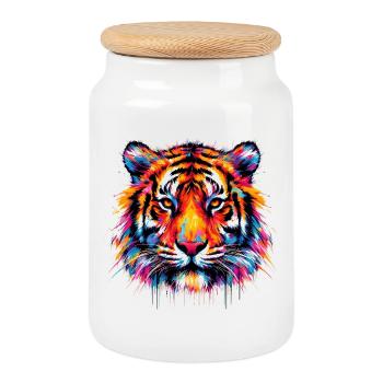 Tiger - Keksdose mit Holzdeckel - Weiß - Vorne