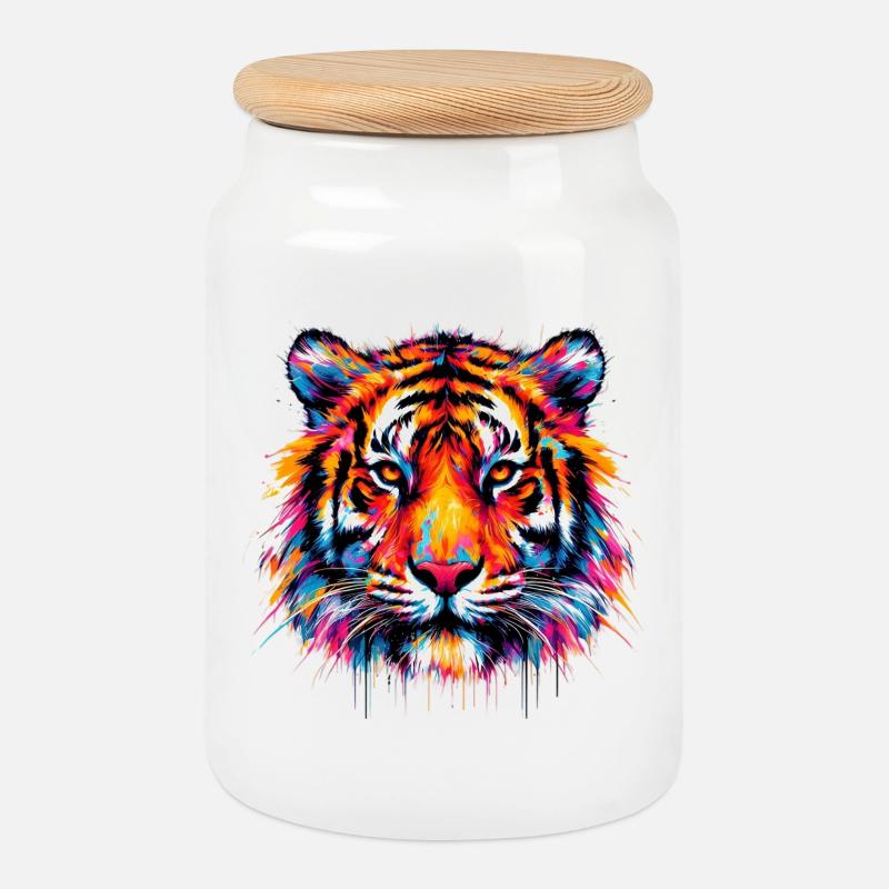 Tiger - Keksdose mit Holzdeckel - Weiß