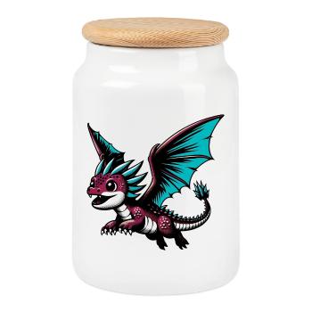 Drache - Keksdose mit Holzdeckel - Weiß - Vorne