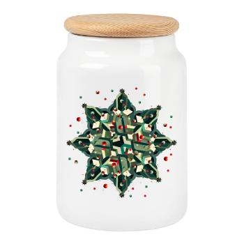 grand poinsettia de style géométrique - Boîte à biscuits avec couvercle en bois - blanc - Devant