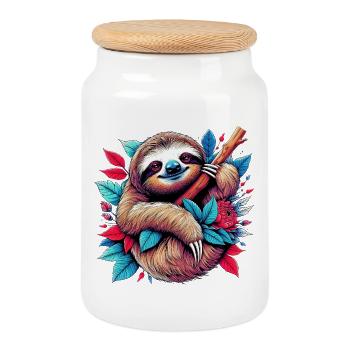 Sloth - Cookie Jar with Wooden Lid - white - Front