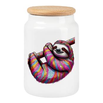 Sloth - Cookie Jar with Wooden Lid - white - Front