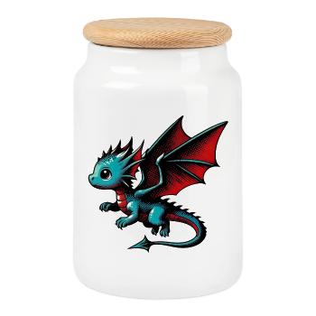 Dragon - Cookie Jar with Wooden Lid - white - Front