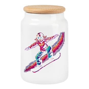Snowboarding Pixel - Cookie Jar with Wooden Lid - white - Front
