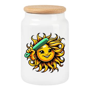 Sun - Cookie Jar with Wooden Lid - white - Front