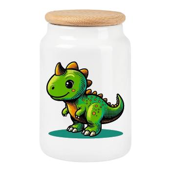 Dinosaur - Cookie Jar with Wooden Lid - white - Front