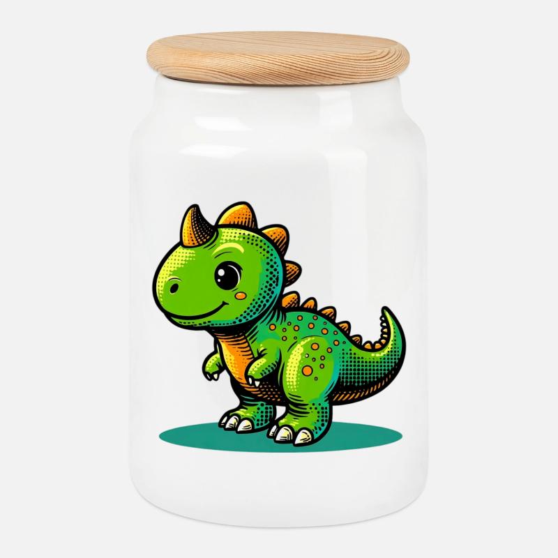 Dinosaurier - Keksdose mit Holzdeckel - Weiß