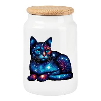 Cat - Cookie Jar with Wooden Lid - white - Front