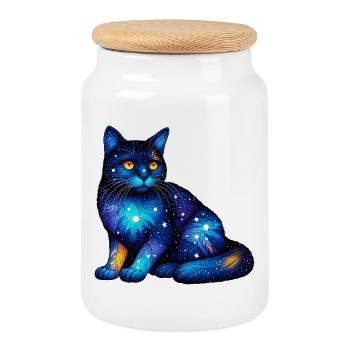 Chat - Boîte à biscuits avec couvercle en bois - blanc - Devant