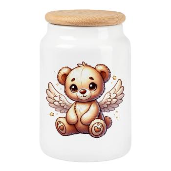 Teddy bear angel sweet companion of the Christmas season - Cookie Jar with Wooden Lid - white - Front