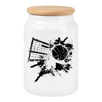 Volleyball - Keksdose mit Holzdeckel - Weiß - Vorne