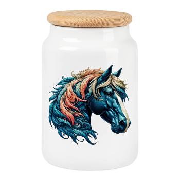 Cheval - Boîte à biscuits avec couvercle en bois - blanc - Devant