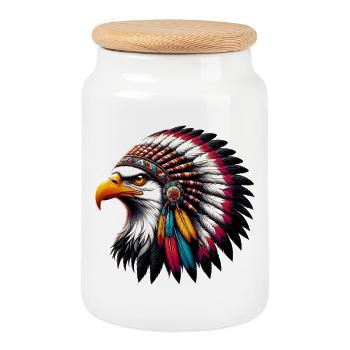 Aigle amérindien Peaux rouges américaines - Boîte à biscuits avec couvercle en bois - blanc - Devant