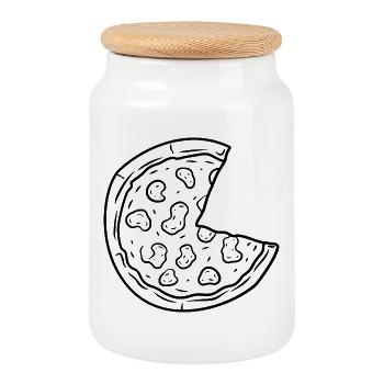 Dessin de pizza - Boîte à biscuits avec couvercle en bois - blanc - Devant