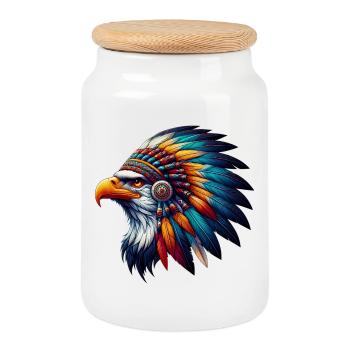 Amerikanischer Indianer Adler Amerikanische Rothaut - Keksdose mit Holzdeckel - Weiß - Vorne