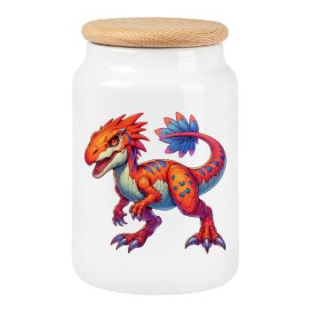 Dinosaur - Cookie Jar with Wooden Lid - white - Front