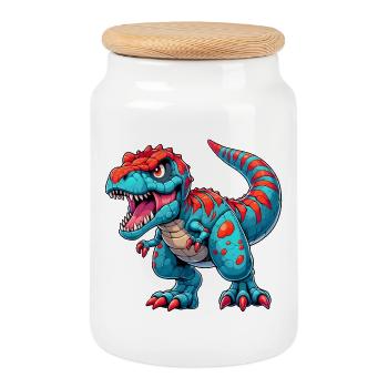 Dinosaur - Cookie Jar with Wooden Lid - white - Front