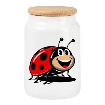 Ladybird - Cookie Jar with Wooden Lid - white - Front