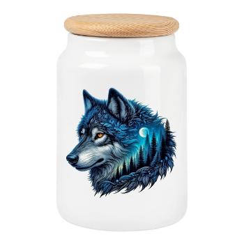 Wolf - Cookie Jar with Wooden Lid - white - Front