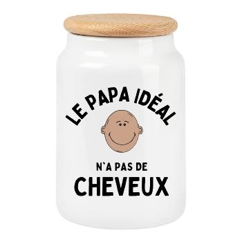 le papa ideal n'a pas de cheveux - Boîte à biscuits avec couvercle en bois - blanc - Devant