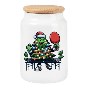 Table Tennis Christmas Tree Costume Christmas Tree - Cookie Jar with Wooden Lid - white - Front