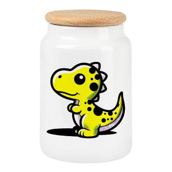 Dinosaure - Boîte à biscuits avec couvercle en bois - blanc - Devant
