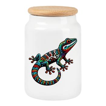 Gecko - Cookie Jar with Wooden Lid - white - Front