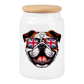 Bouledogue anglais Chien - Boîte à biscuits avec couvercle en bois - blanc - Devant