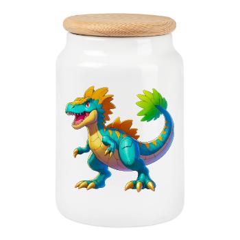 Dinosaur - Cookie Jar with Wooden Lid - white - Front