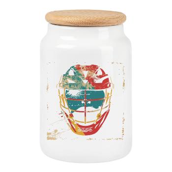 Casque de crosse à l’ancienne - Boîte à biscuits avec couvercle en bois - blanc - Devant